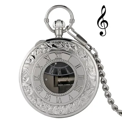 Silver Musical Movement Pocket Watch Hand Crank Playing  Swan Lake Music Watches • £14.80