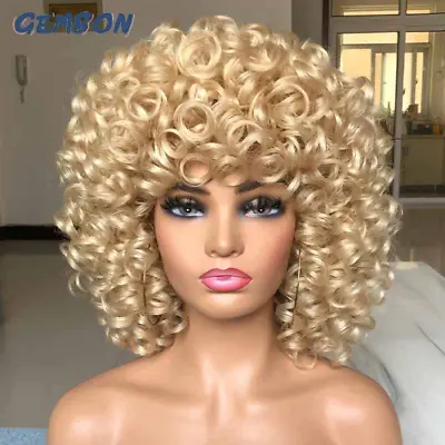 Short Hair Afro Curly Wig Blonde Wig Cosplay Lolita Synthetic Wigs Highlight • £62.89