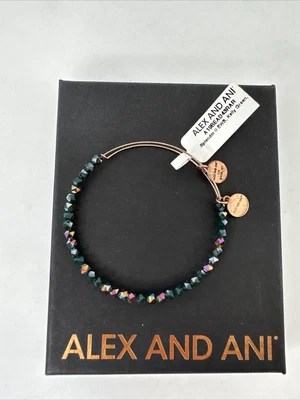 $49.67 • Buy Alex And Ani Splendor II EWB Kelly Green Beaded Bracelet Rose Gold