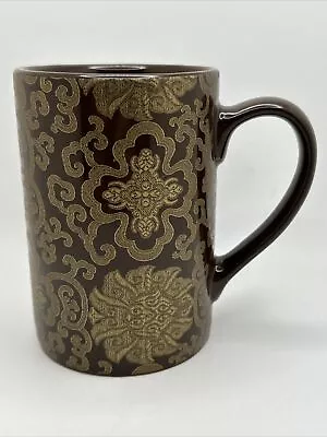 Pottery Barn Chinoise Brown & Gold Scrolls Porcelain Coffee Tea Cup Mug W/O Lid • $7.99