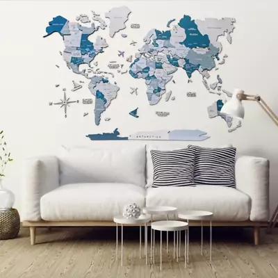 $369 • Buy 3D Wooden World Map Travel Decoration Living Room Interior Home Wall Art Office