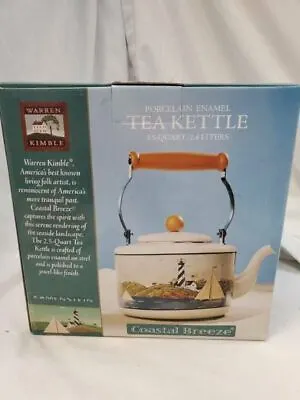 Warren Kimble Coastal Breeze Metal Tea Kettle Lighthouse Sailboat Vintage NOS • $48.66