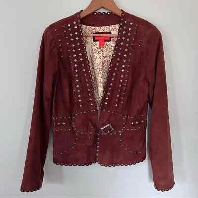 $55 • Buy Elements By Vakko Studded Goat Suede Jacket • Burgundy • 6