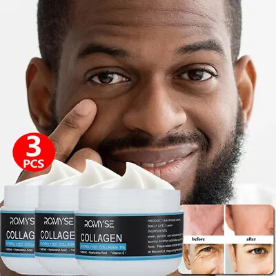 3~Men's Face Anti Aging Wrinkle Cream Collagen Retinol Hyaluronic Acid Vitamin E • £11.95