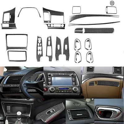 21Pcs For Honda Civic 8th Gen 2006-11 Carbon Fiber Full Set Interior Decor Cover • $153.85