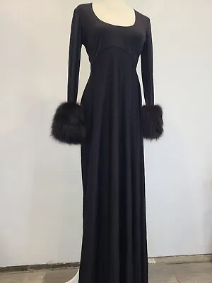 Vintage Victoria Royal Ltd. Black Dress With Mink Cuff Sleeves Small 1960s • $170.99