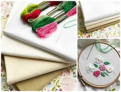 Hand Embroidery Fabric 100% Cotton Squares Fat Quarter Half Metre • £3.50