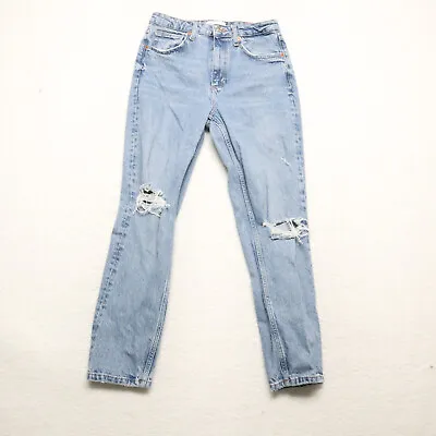 $17.09 • Buy Zara Women's Size 6 Blue Tapered Leg High Rise Distressed Light Wash Denim Jeans