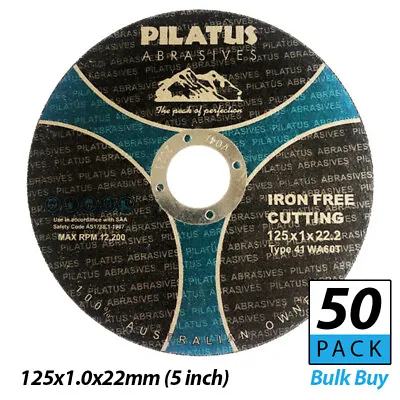 $27.95 • Buy 125mm (5 Inch) Thin 1mm Iron Free Metal Cutting Discs (125×1.0x22)