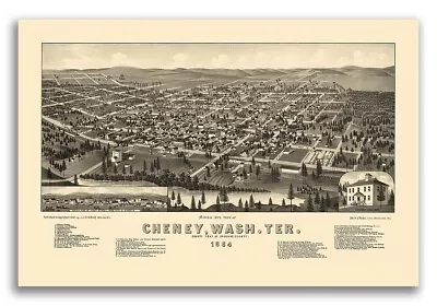 Cheney WA 1884 Historic Panoramic Town Map - 20x30 • $18.95