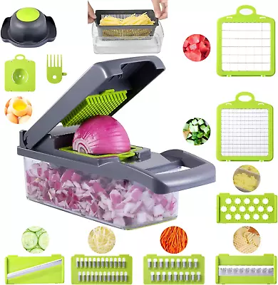 Multi-functional 12 In 1 1.2L Kitchen Vegetable Chopper Slicer - Grey/Green 9516 • £19.99