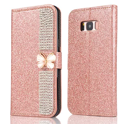 Bling Diamond Magnetic Wallet Card Stand Case Cover For Samsung Galaxy Phones • $17.89