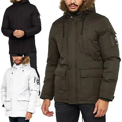 Crosshatch Men Heavy Weight Fur Hood Parka Padded Winter Lined Warm Coat Jacket • £42.99