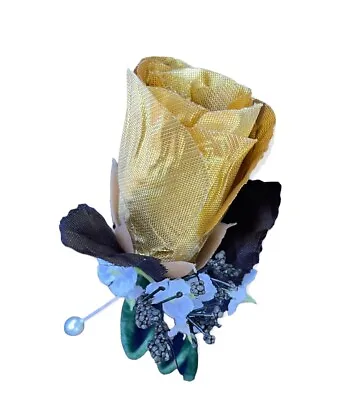 Black & Gold Rose Grooms Groomsmen Wedding Flowers Prom Party Boutonnières • £5.69