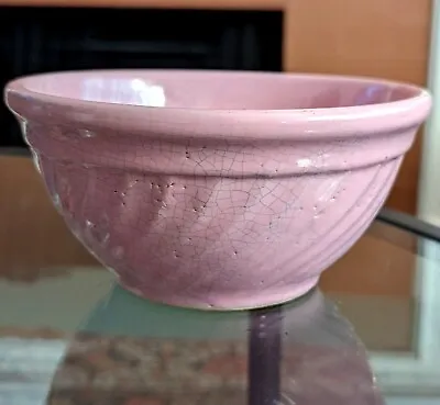 Pink American Oven Ware Pottery Mixing Bowl 1940s Vtg Pastel Dish Mid Cen Swirl • $18