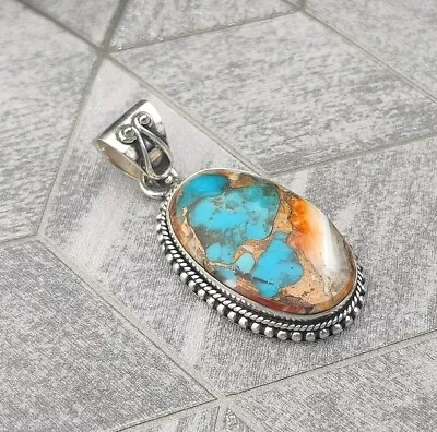 Oyster Copper Turquoise Pendant 925 Sterling Silver Amazing Jewelry Pendant C01 • $18.36