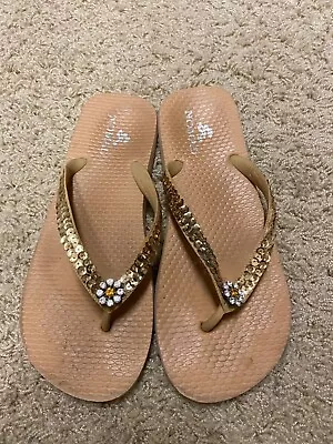 Euc Ladies Nomad Bling Gold Flip Flop Sandal 9 • $15.30