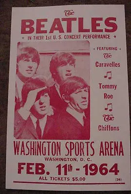 $48.99 • Buy THE BEATLES 1964 DC CONCERT POSTER VINTAGE Art John Lennon 60s Caravelles Tour