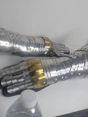 Steel Brass Leather Armor Gloves Medieval Limited Edition Large 16.5  • $54.95