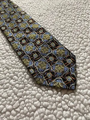 ROBERT TALBOTT Seven Fold Ltd Ed Geometric Gold/Blue Silk Tie Hand Sewn Italy • $44.99