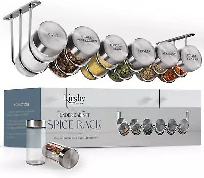 Under Cabinet Spice Rack With 6 Glass Spice Jars & 21 Labels Stainless Steel Spi • $61.39