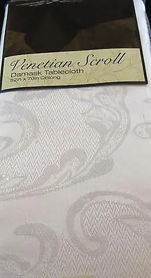 Damask Tablecloth Venetian Scroll  White Assorted Sizes 100% Polyester • $16.99