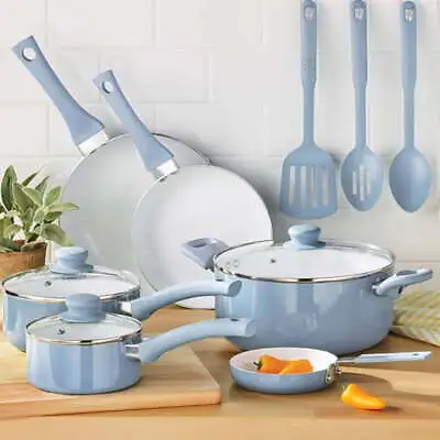 $40.36 • Buy Mainstays 12pc Ceramic Cookware Set, Blue Linen