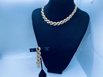 Vtg. Crown Trifari Demi Brushed Gold Wavy S Choker Necklace & Bracelet 376 • $15.50