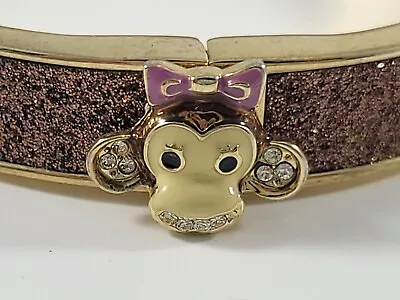 Monkey Magnetic Clasp Hinged Bangle Bracelet Rhinestones Enamel UNIQUE Gold Tone • $19.99