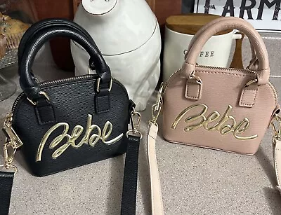 Bebe Designer Micro Dome Crossbody Handbag Lot (2) Black & Pale Pink + Gold Logo • $35