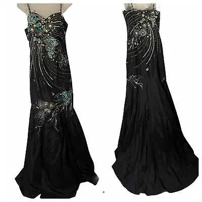 $157.49 • Buy Modern Classics Prom Dress Black Size 8 Floral Appliqué Ball Gown Pageant Beaded