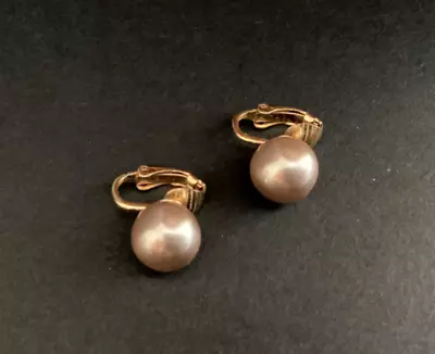 Vintage MARVELLA Faux Pearl Clip Earrings Gold Tone Metal Signed • $7.95