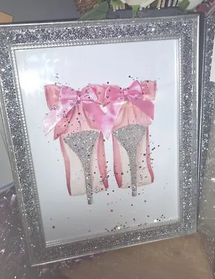 £16 • Buy Pink Suoes Crushed Diamond Crystal Glitter Silver Frame Print Ornament Bling
