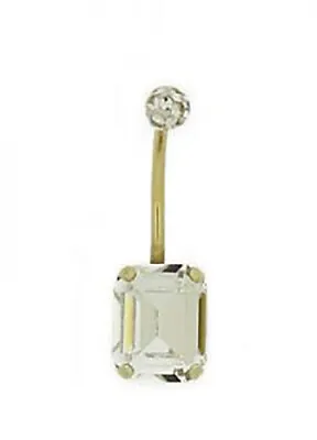 9ct Yellow Gold Austrian Crystal Medium White Rectangle Belly Bar Stamped 375 • £59.84