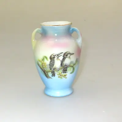 Vintage Noritake China Australian Themed Miniature Vase Kookaburras & Wattle • $45