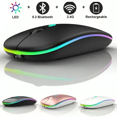 Slim Silent Rechargeable Wireless Mouse RGB LED USB Mice MacBook Laptop PC UK • £5.97