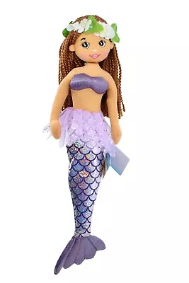 Hawaiian Mermaid Plush Doll - 18  Tall Purple Mermaid Tail Haku Lei Yarn Hair • $25.26