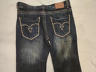 Men's 30x30 Carbon Black Jeans: Dark Wash Thick Stitching Distressed • $16