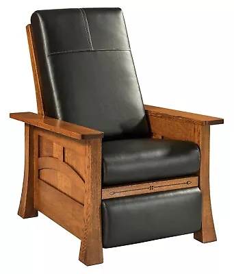 Amish Mission Arts & Crafts Brady Recliner Chair Solid Wood Inlays Upholstery • $3795