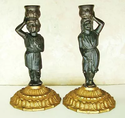 2 Vintage Nestor Martin Cast Iron Maidens Candlesticks Very Good Vintage Cond. • $199