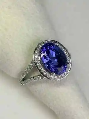 2.30Ct Oval Tanzanite Lab Created Women's Engagement Ring 14K White Gold Plated • $84.51