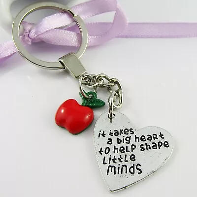 Teacher Gift Apple Message It Takes A Big Heart Charm Keychain Keyring 98mm • $12.95