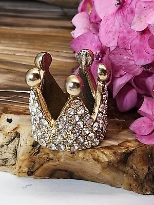 Ring Vintage Crown Queen Princess Metal Rhinestone Size 6 Womens Fashion Jewelry • $7.94