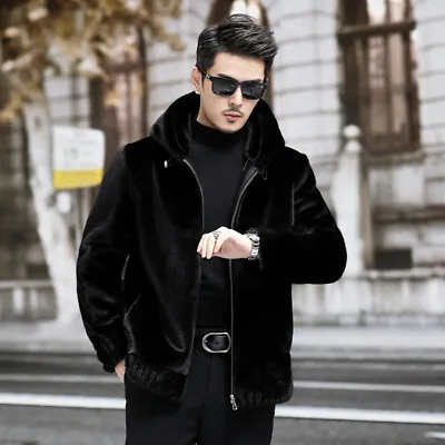 Mink Fur Coat Men's Mink Fur Winter Imitation Mink Fur One-piece Fur Hooded Coat • $128.19