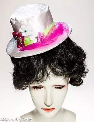 Clown Mini Top Hat Fun Novelty Wht Fabric Over Foam Decorated Hat On A Headband • $8.98