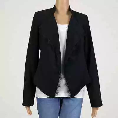Anthropologie Elevenses Dimmet Cropped Blazer Jacket SMALL Open Front Lace Trim • £33.25