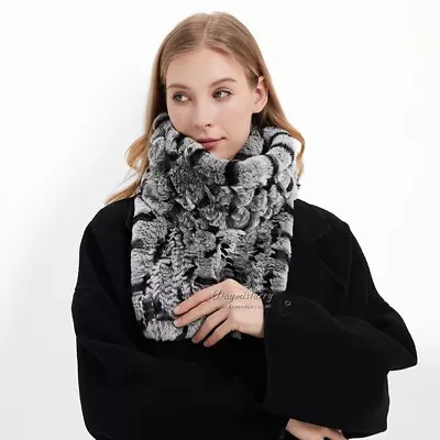 Rex Rabbit Fur Scarf In Chinchilla Print • £68.99