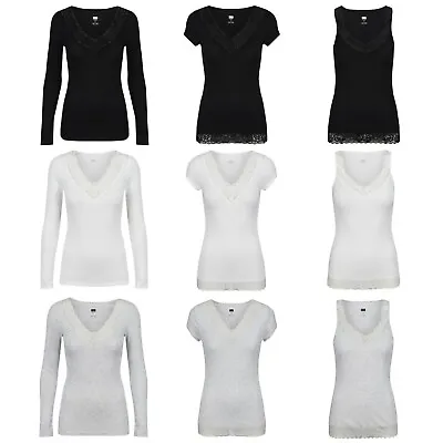£4.99 • Buy Lace Trim Thermal Tops New Heatplus Womens Vests Cap & Long Sleeve Underwear