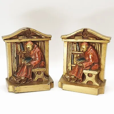 Antique Bookends Enamel Painted Library Cardinal Monk Aronson LVA 1922 • $73.91