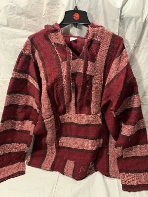 Artesanias Mexican Hoodie Poncho Mens XXL  Red Pink Black Striped Baja • $24.74